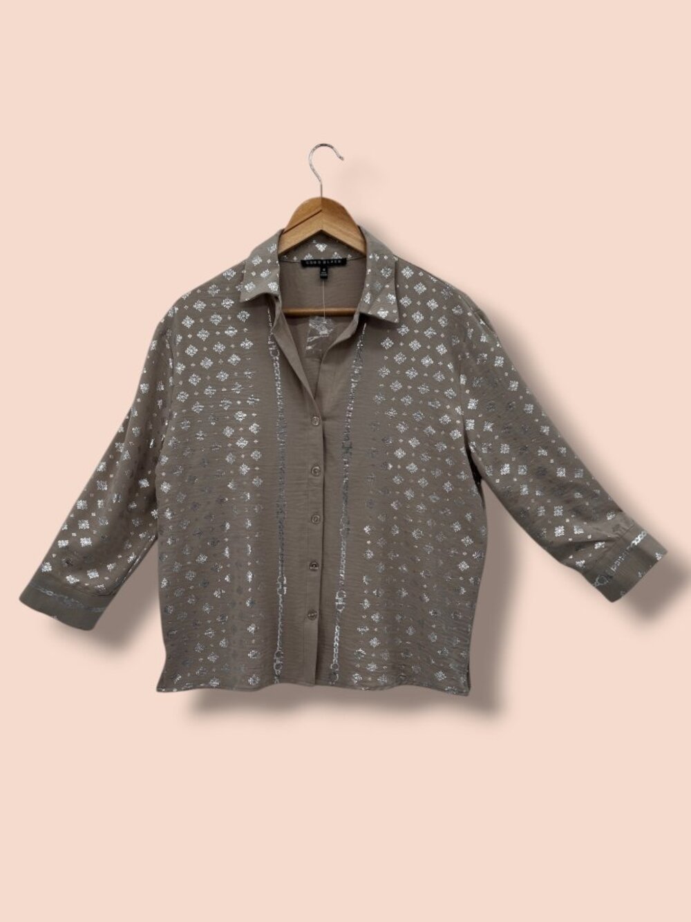 Como Black Metallic Horse & Chain Blouse NWT‎